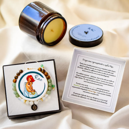 Zodii - Rac - Lumânare Parfumată Și Brățară Semiprețioasă - Pachet Cadou Zodie