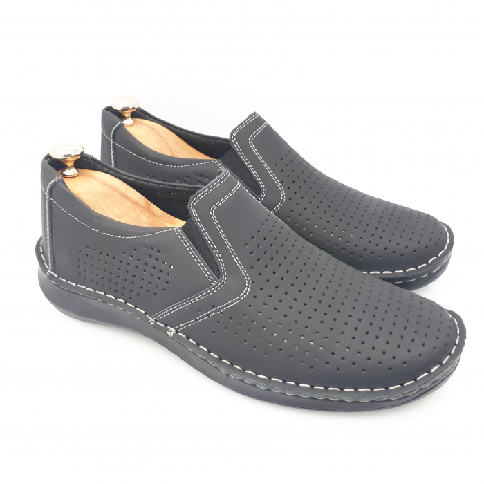 Pantofi Bărbați Din Piele Naturală Perforată Neagră 310 [2]