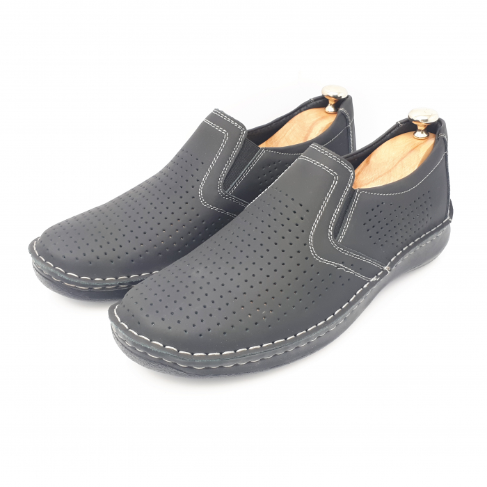 Pantofi Bărbați Din Piele Naturală Perforată Neagră 310 [3]