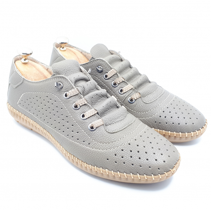 Pantofi Bărbați Din Piele Naturală Perforată Gri 6513 [2]