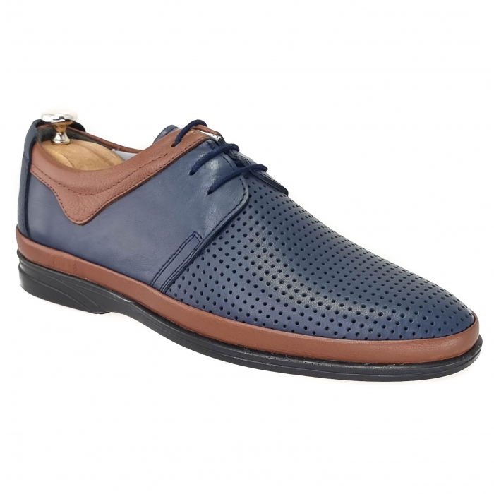 Pantofi Bărbați Casual Din Piele Naturală Blue Și Maro 1253 [3]