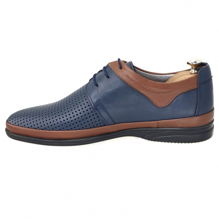 Pantofi Bărbați Casual Din Piele Naturală Blue Și Maro 1253 [7]