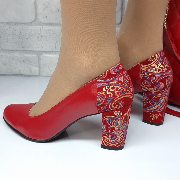 Pantofi Damă Eleganți Din Piele Naturală  Roșu Regal 3053 [4]