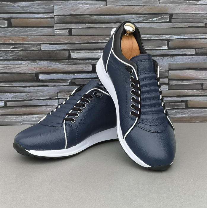 Pantofi Bărbați Casual Confort Din Piele Naturală Blue 345 [2]