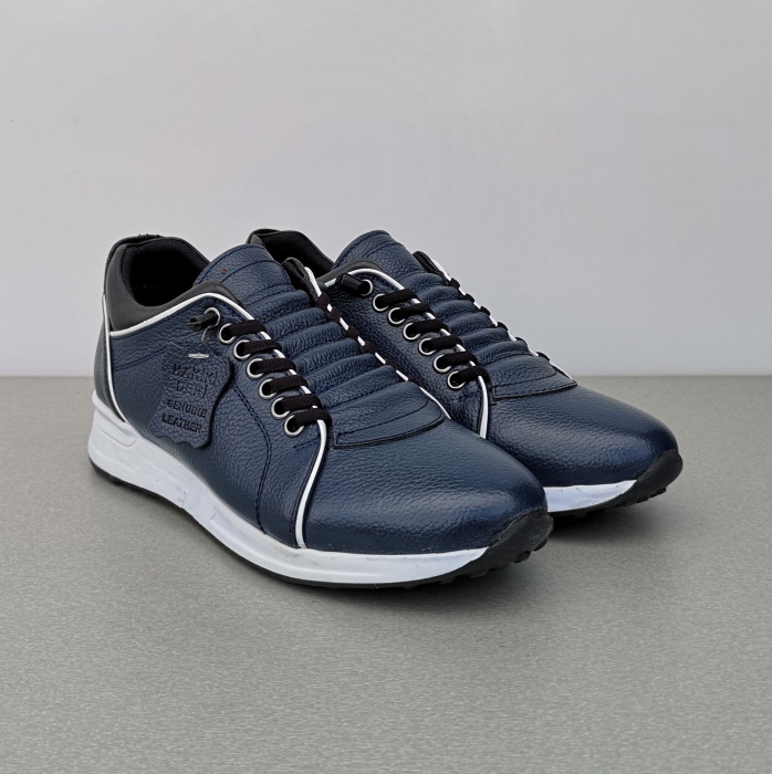 Pantofi Bărbați Casual Confort Din Piele Naturală Blue 345 [3]