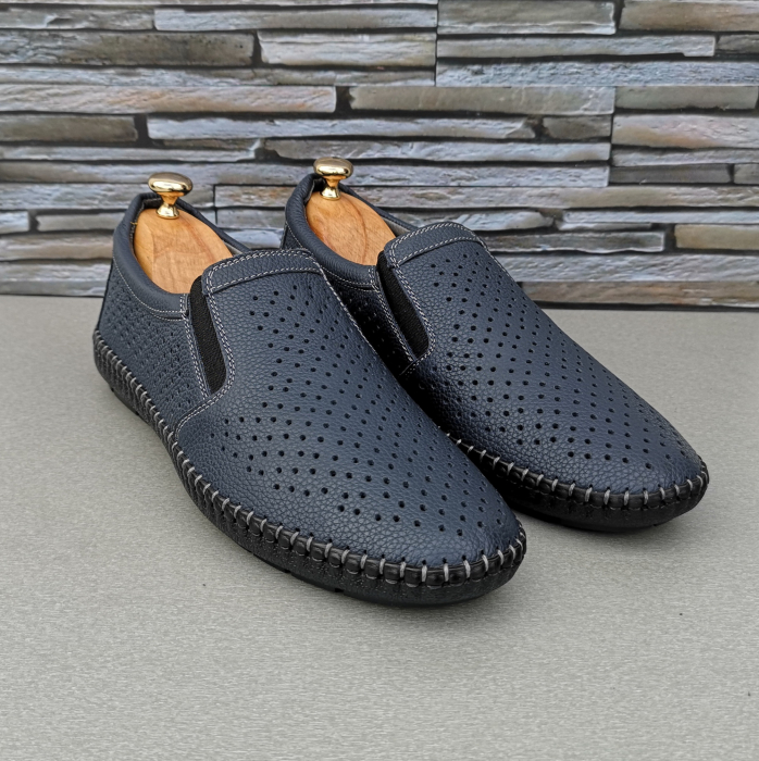 Pantofi Bărbați Din Piele Naturală Perforată Blue 335 [2]
