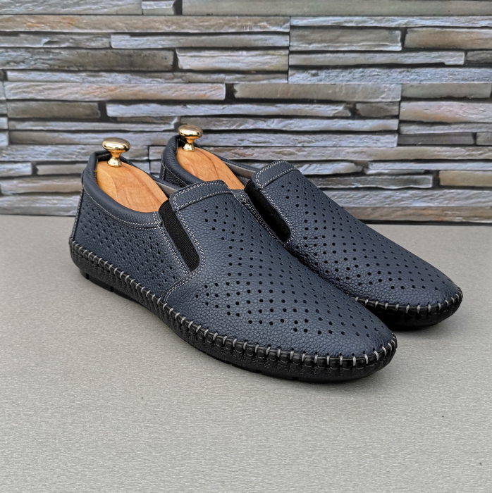 Pantofi Bărbați Din Piele Naturală Perforată Blue 335 [6]