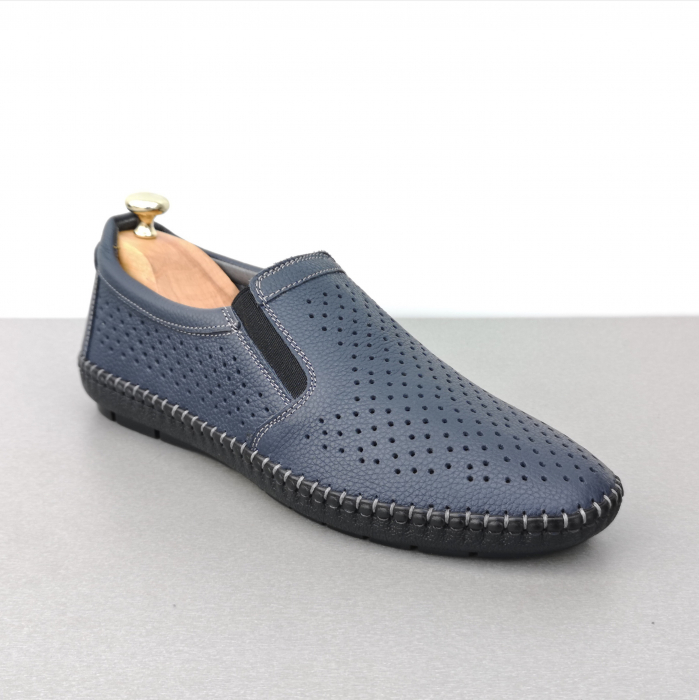 Pantofi Bărbați Din Piele Naturală Perforată Blue 335 [5]