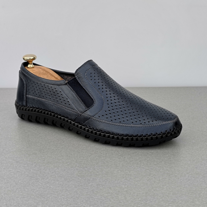 Pantofi Bărbați Din Piele Naturală Perforată Blue 336 [5]