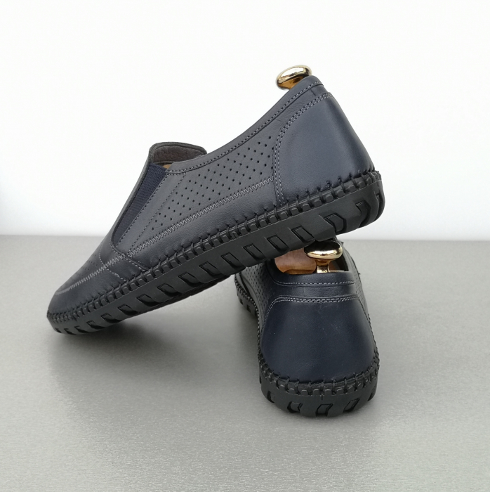 Pantofi Bărbați Din Piele Naturală Perforată Blue 336 [3]