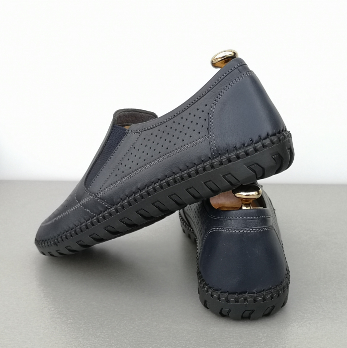 Pantofi Bărbați Din Piele Naturală Perforată Blue 336 [2]