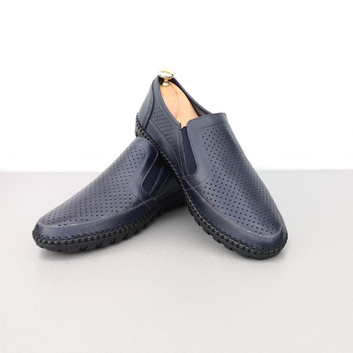 Pantofi Bărbați Din Piele Naturală Perforată Blue 336 [4]