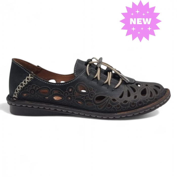Pantofi Damă Casual Confort Din Piele Naturală Neagra 5302 [1]