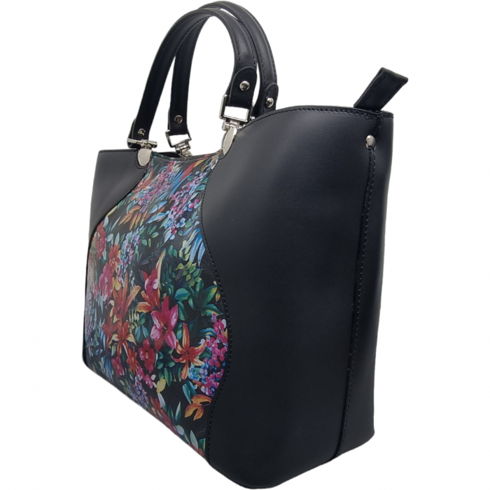 Geanta Damă Din Piele Naturală Neagră Multicolor  11006 [2]