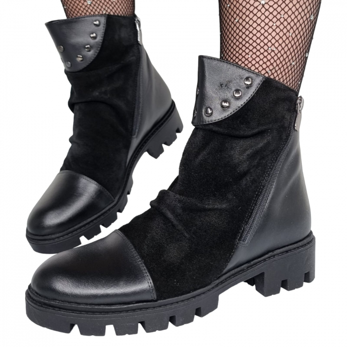 Ghete Damă Casual Din Piele Naturală Neagră 8689 [2]