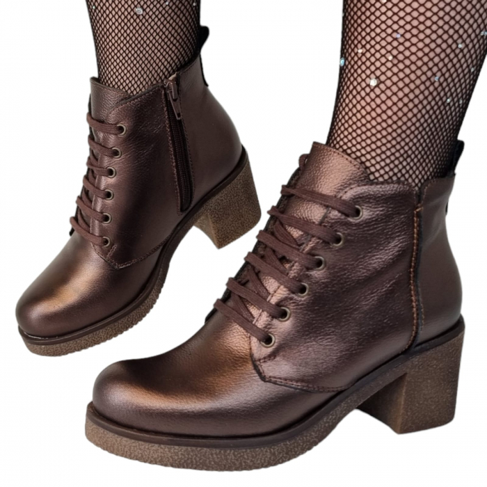 Ghete Damă Casual Din Piele Naturală Maro Sidef 8712 [3]