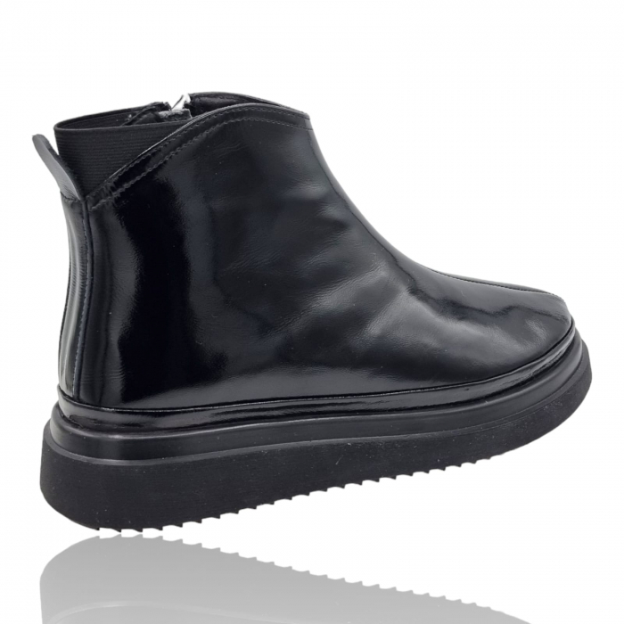 Ghete Damă Casual Din Piele Naturală Neagră Lac 8744 [4]