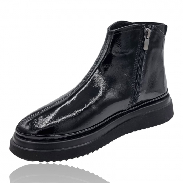 Ghete Damă Casual Din Piele Naturală Neagră Lac 8744 [3]