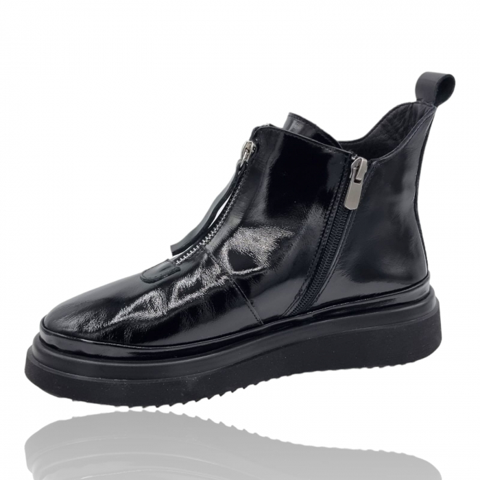 Ghete Damă Casual Din Piele Naturală Neagră Lac 8753 [7]