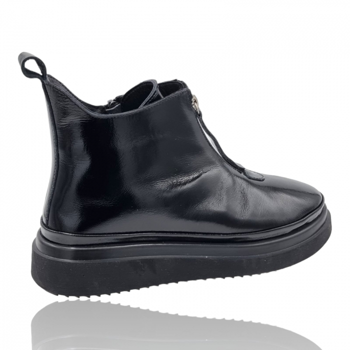 Ghete Damă Casual Din Piele Naturală Neagră Lac 8753 [2]