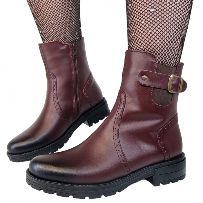 Ghete Damă Casual Din Piele Naturală Bordo 8533 [3]