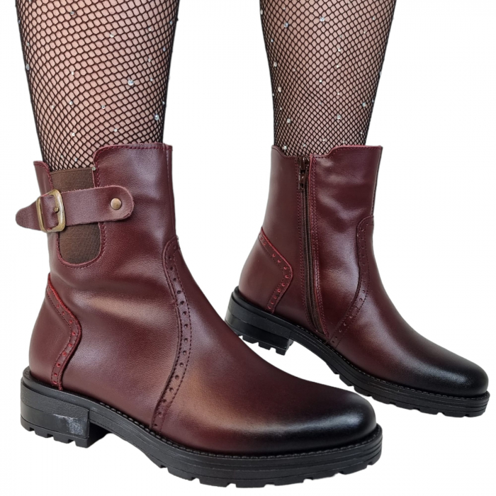 Ghete Damă Casual Din Piele Naturală Bordo 8533 [4]