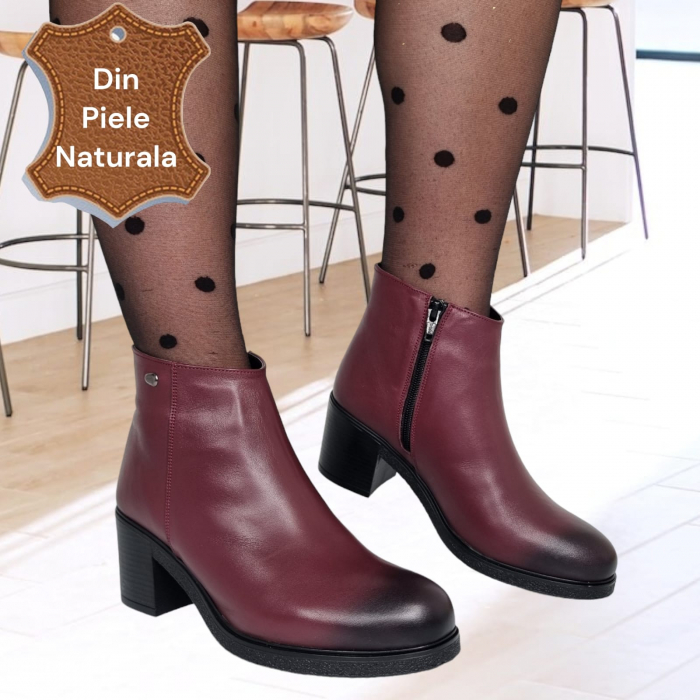 Ghete Damă Casual Din Piele Naturală Bordo 8627 [8]