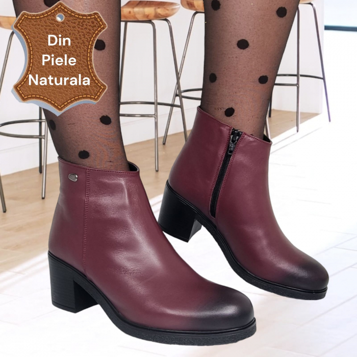 Ghete Damă Casual Din Piele Naturală Bordo 8627 [4]