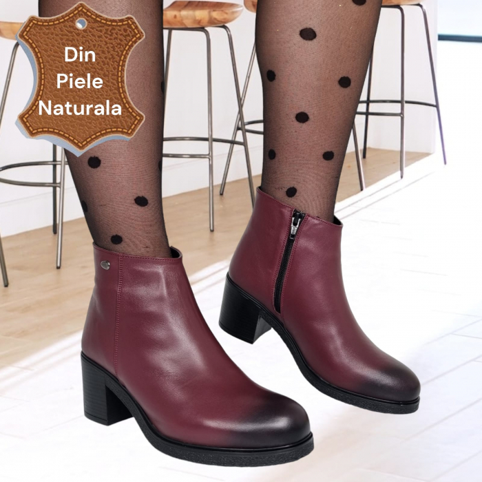 Ghete Damă Casual Din Piele Naturală Bordo 8627 [5]