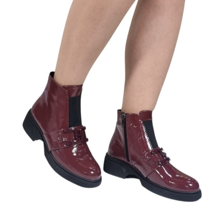 Ghete Damă Casual Din Piele Naturală Bordo Lac  30426 [11]