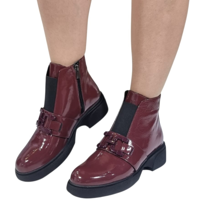 Ghete Damă Casual Din Piele Naturală Bordo Lac  30426 [8]