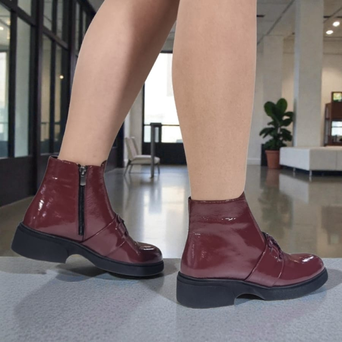 Ghete Damă Casual Din Piele Naturală Bordo Lac  30426 [5]