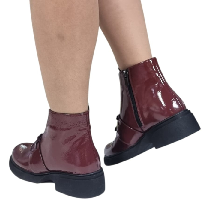 Ghete Damă Casual Din Piele Naturală Bordo Lac  30426 [10]