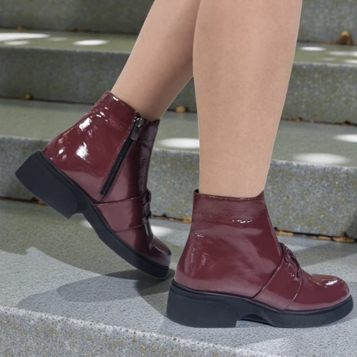 Ghete Damă Casual Din Piele Naturală Bordo Lac  30426 [6]