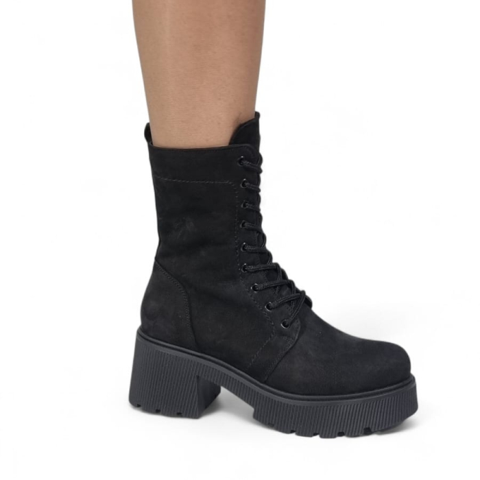 Ghete Damă Casual Din Piele Naturală Neagră Velur 30333 [7]