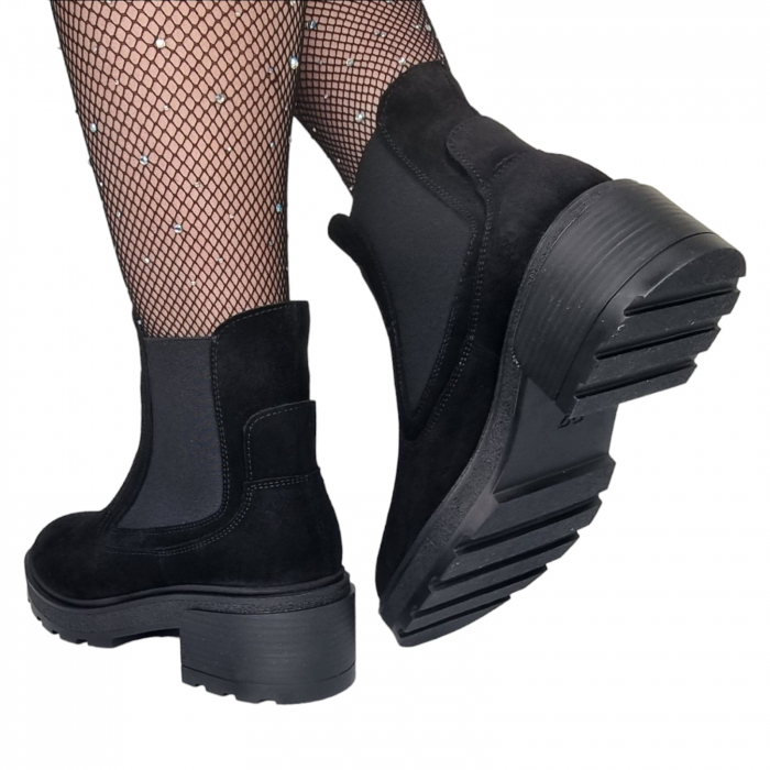 Ghete Damă Casual Din Piele Naturală Neagră Velur 8515 [2]