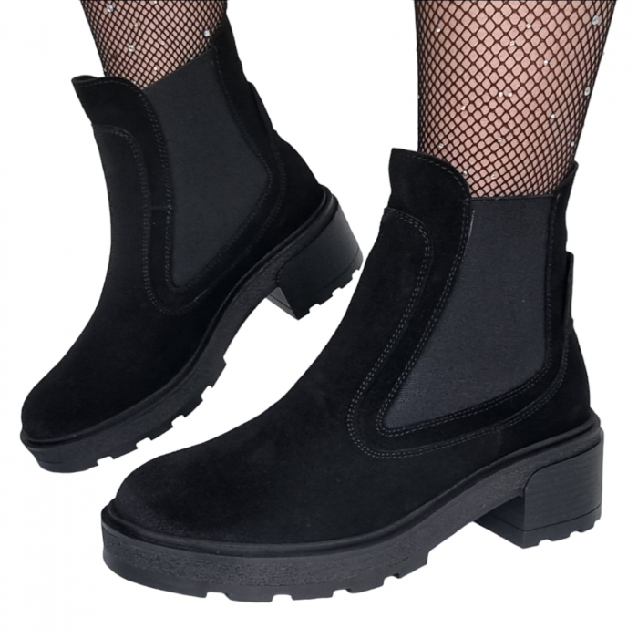 Ghete Damă Casual Din Piele Naturală Neagră Velur 8515 [3]