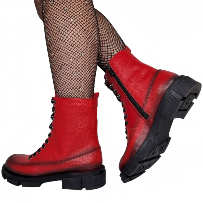 Ghete Damă Casual Din Piele Naturală Roșie 8567 [2]
