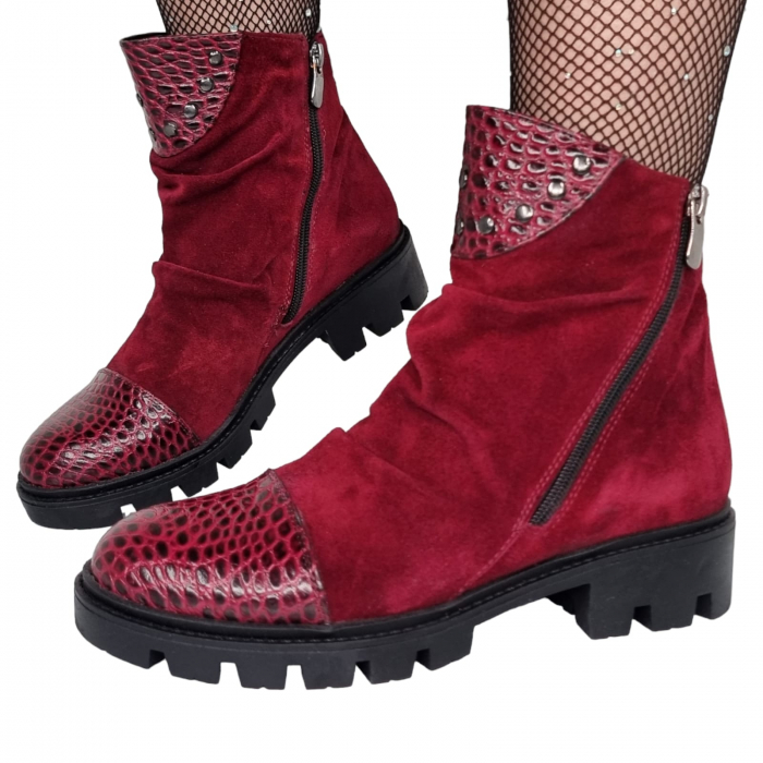 Ghete Damă Casual Din Piele Naturală Visinie 8621 [4]