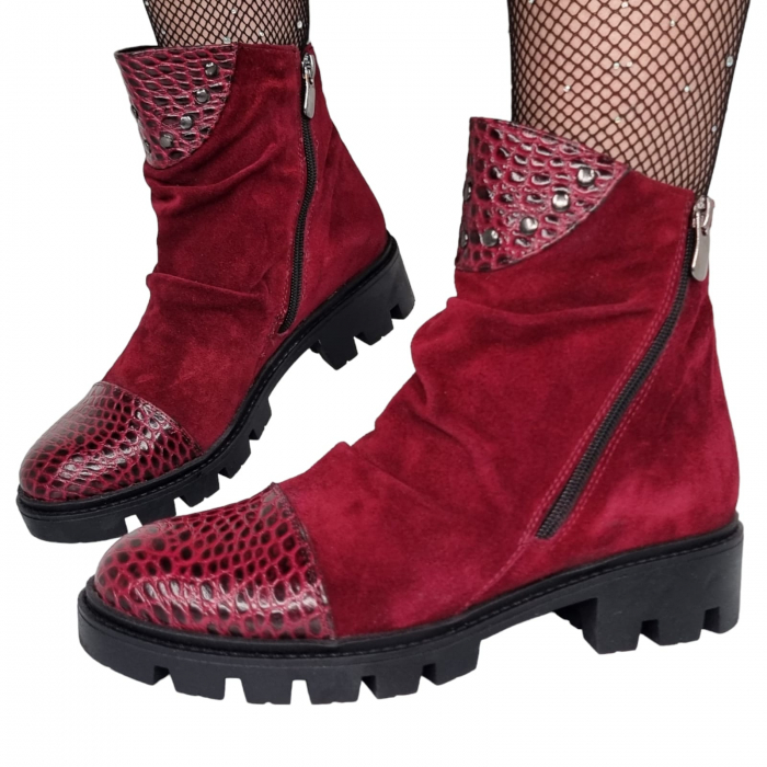 Ghete Damă Casual Din Piele Naturală Visinie 8621 [2]