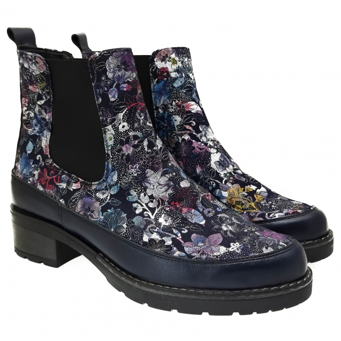 Ghete Damă Casual Din Piele Naturală Blue Imprimeu 8503 [2]