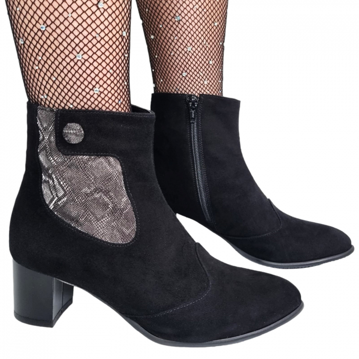 Ghete Damă Elegante Din Piele Naturală Negru Gri Vel 9569 [3]
