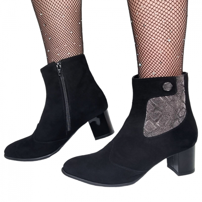Ghete Damă Elegante Din Piele Naturală Negru Gri Vel 9569 [2]