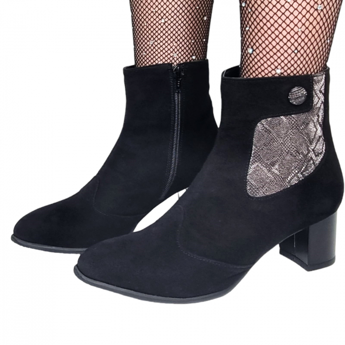 Ghete Damă Elegante Din Piele Naturală Negru Gri Vel 9569 [4]