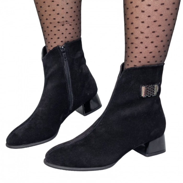 Ghete Damă Elegante Din Piele Naturală Neagră Velur 9572 [3]