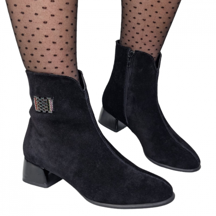 Ghete Damă Elegante Din Piele Naturală Neagră Velur 9572 [6]
