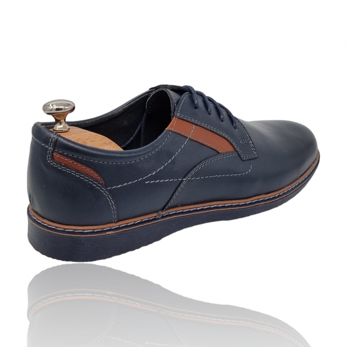 Pantofi Bărbați Casual Confort Din Piele Naturală Blue Și Maro 386 [3]