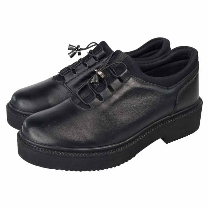 Pantofi Damă Casual Confort Din Piele Lăcuită Neagră 5017 [4]