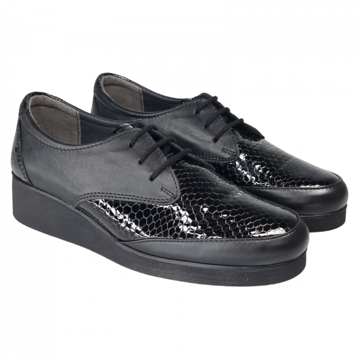 Pantofi Damă Casual Confort Din Piele Lăcuită Neagră 5019 [4]