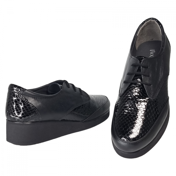 Pantofi Damă Casual Confort Din Piele Lăcuită Neagră 5019 [3]